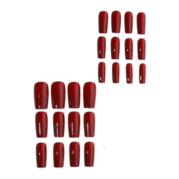 24-Piece Medium Coffin Press On Nails With Rich &amp; Glossy Finish - Wine Red