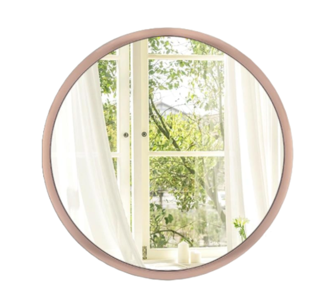 Large 70cm Minimalistic Round Wall Mirror - Brushed Rose Gold