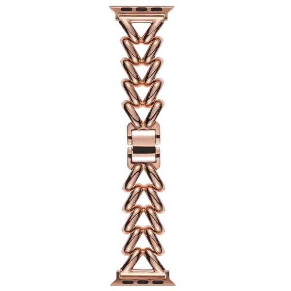 Metallic Design Apple Watch Strap With Secure Metal Buckle - Rose Gold