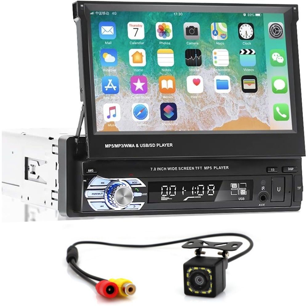 Car Stereo 7 Inch Retractable Touchscreen Car Radio with Backup Camera