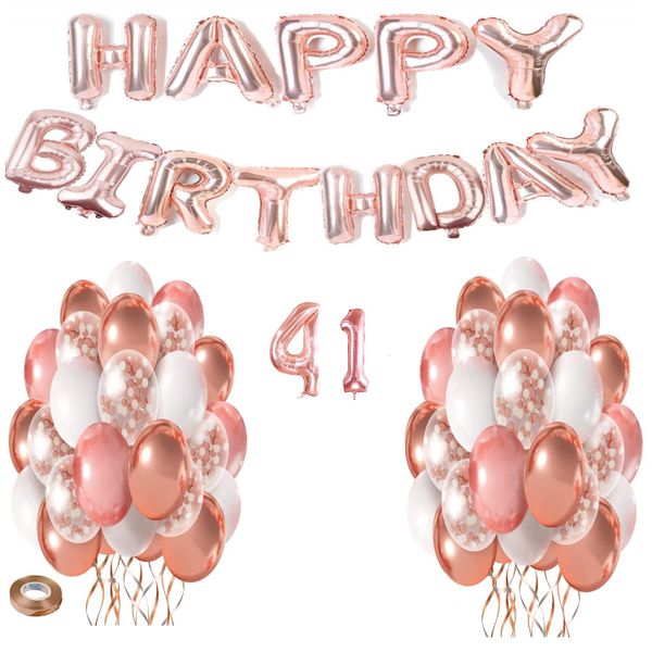 Rose Pink Happy Birthday Balloon Set 41 Years