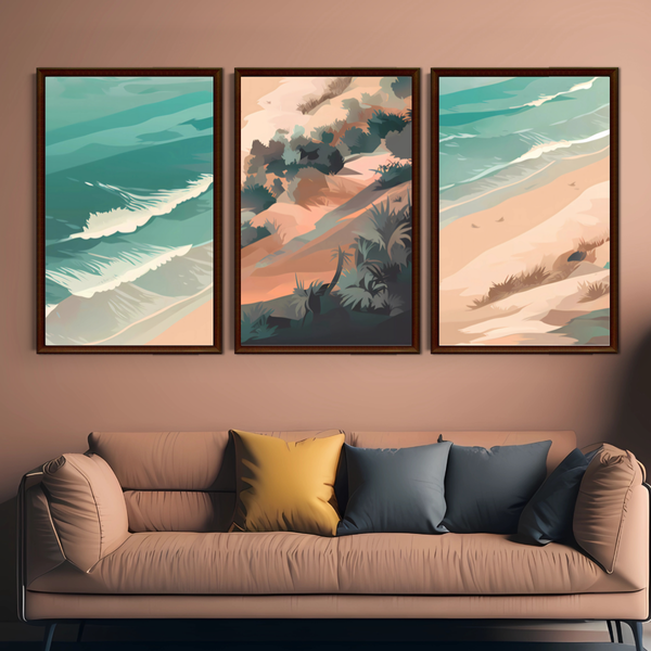 Set of 3 Beach Scenery Panorama Wall Art Decor Prints - A3 Size (Unframed)