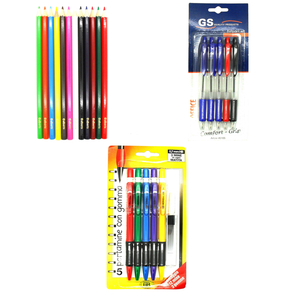 Stationery Set - With 12 Coloured Pencils, 5 Pens and 5 Mechanical Pencils