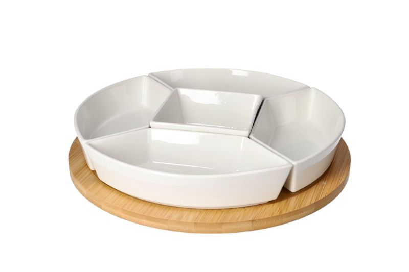 Danny home Bamboo Lazy Susan Snack Platter 6pcs
