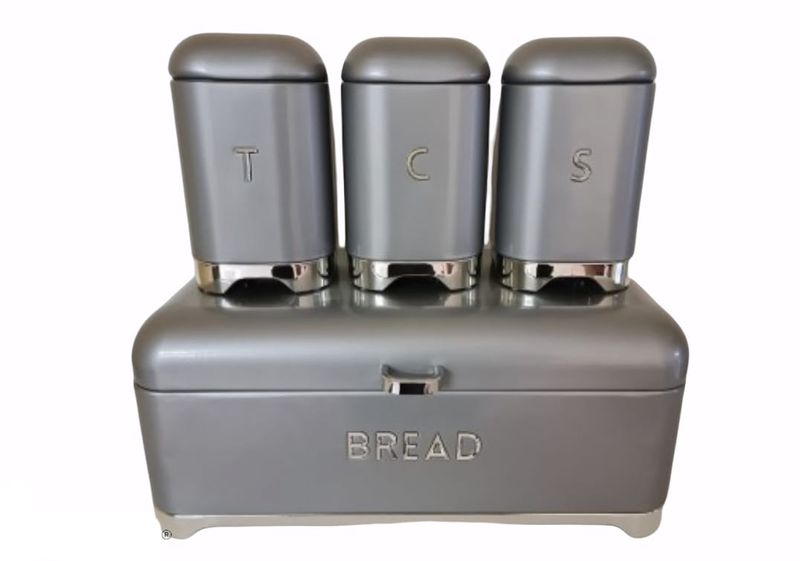Bread Bin with 3 pcs canister set-Grey