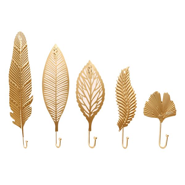 Decor Leaves Artistry Iron Wall Hanging Storage Hook - 5 Piece