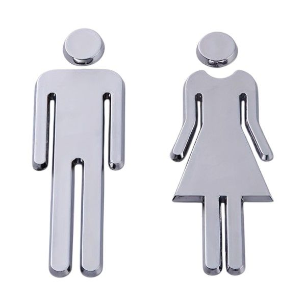 Male &amp; Female Toilet Sign With Adhesive Backing - Silver