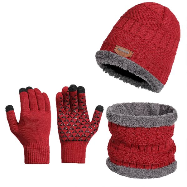 Winter Fleece Hat Gloves and Warm Scarf Knitted Three-Piece Set
