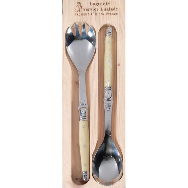 Laguiole Salad Server Set - Ivory Colored Handles