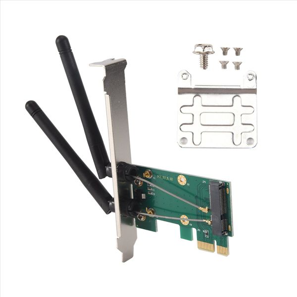 Wireless Card WiFi Mini PCI-E Express to PCI-E Adapter with 2 Antenna Exter