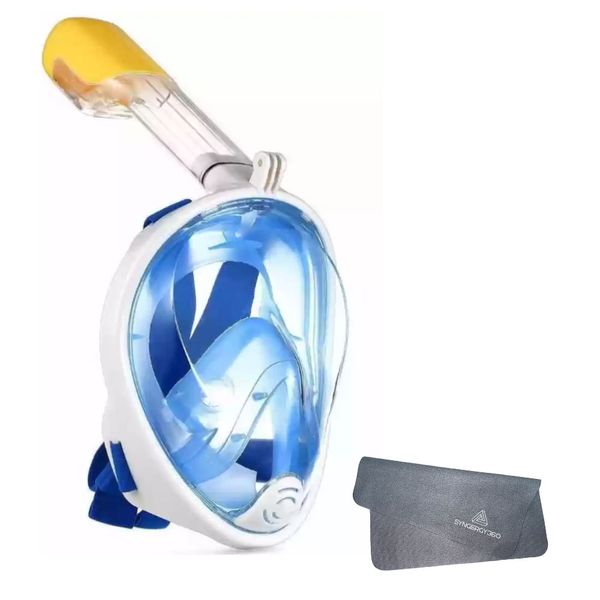 Underwater Full Face Snorkeling Mask - Blue L/XL with Synergy360 Cloth