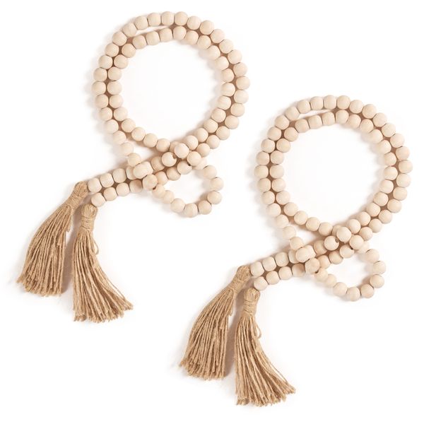Chenshia 2-Piece Farmhouse Wood Beads Garland with Tassels Boho Home Decor