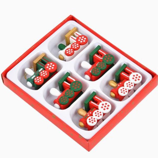 A Wooden Four-Section Train Table Decoration For Christmas