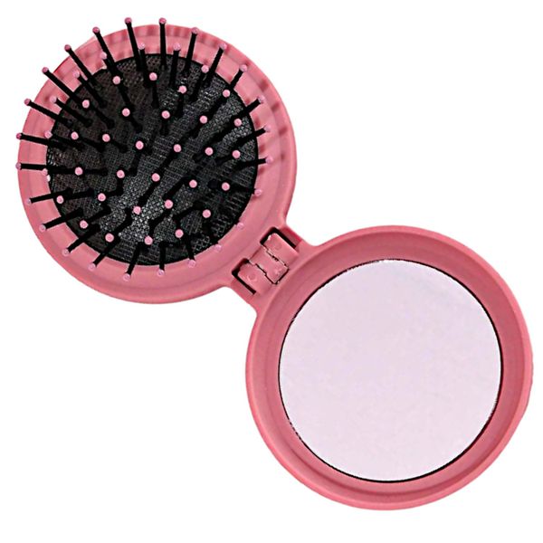 Mini Compact Travel Size - Hair Brush with Mirror - Purple