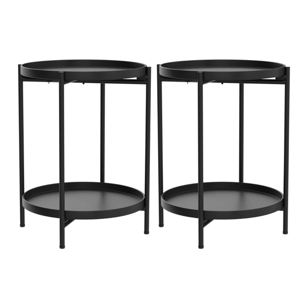 Anchor 2 Pack 2-Tier Metal Round Coffee Side End Table Nightstand for Home