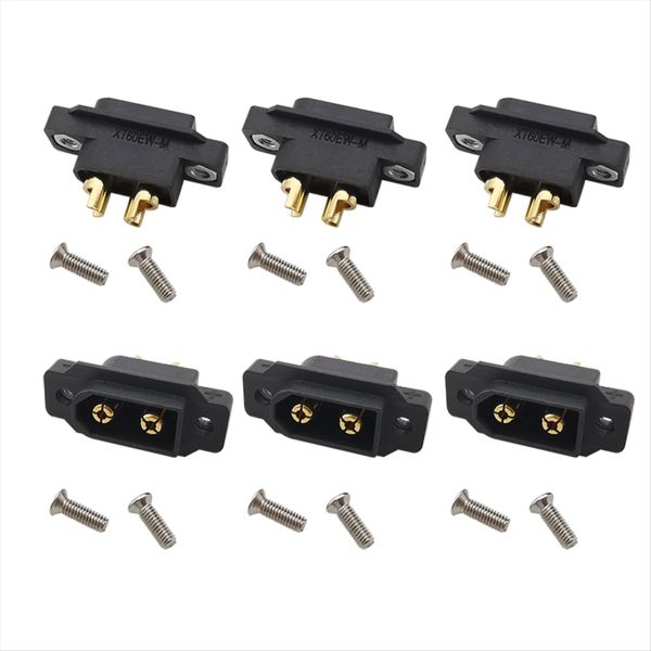 6Pcs Black XT60EW-M XT60 Male Plug Connector Screw Fixed Plate Panel Mount