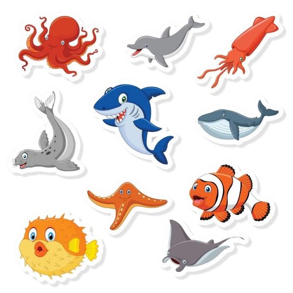 Sea Animals Fridge Magnets - 10 Pack