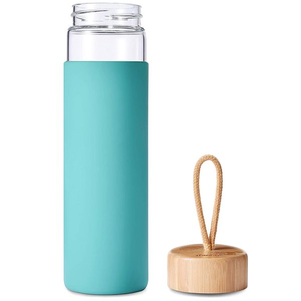 Home On The Go Multi-Use Water Bottle With Bamboo Lid &amp; Wrist Tie (550ml)