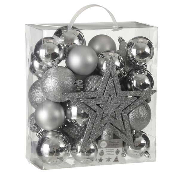 Tree decoration unbreakable 40 pieces - d8cm SILVER