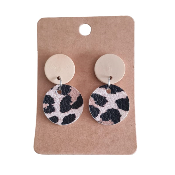 Stainless Steel, Wooden &amp; Leather Earrings - Leapord Print 2 Tier