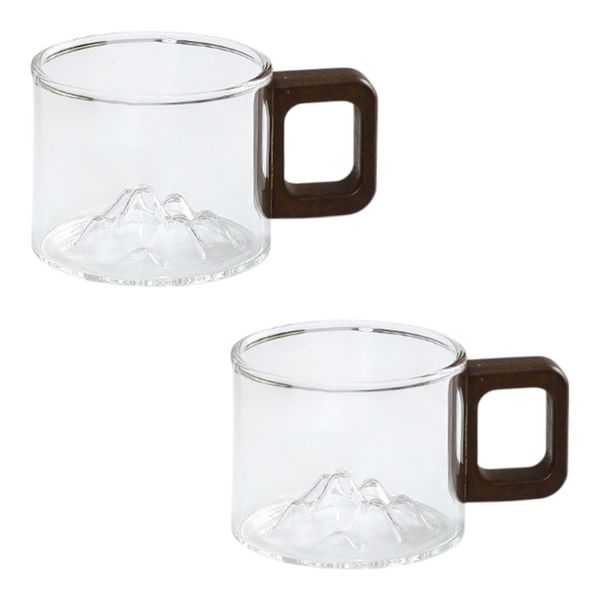 2 Piece Mountain Peak Clear Glass Mug with Wooden Handle - Transparent