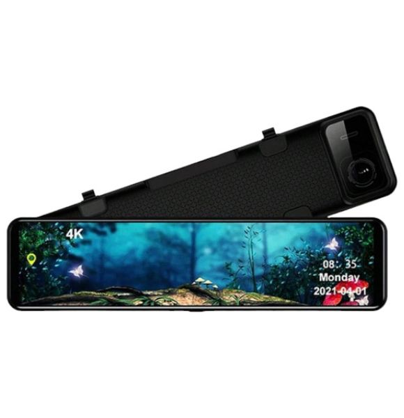 4K HD Rear View Mirror Data Recorder With Touch Screen Interface - Black