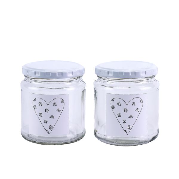 Jar - Heart with Grey Roses - Transparent - Glass - 291ml - 2 Pack
