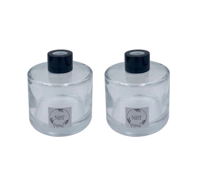 NBT Naturals-Clear Glass Round Diffuser Refill Bottle + Black Collar-200ml