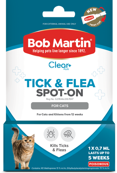 BOB MARTIN Clear+ Tick &amp; Flea Spot-On for Cats 0,7ml