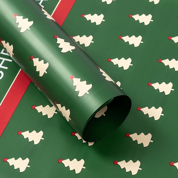 Merry Christmas Plastic Flower Wrapping Sheets set of 2 Green.