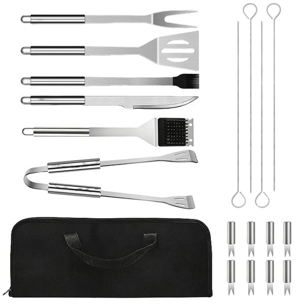 19Pcs Stainless Steel Barbecue Grill Utensils Kit All Essential BBQ Tools