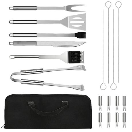 19Pcs Stainless Steel Barbecue Grill Utensils Kit All Essential BBQ Tools Image