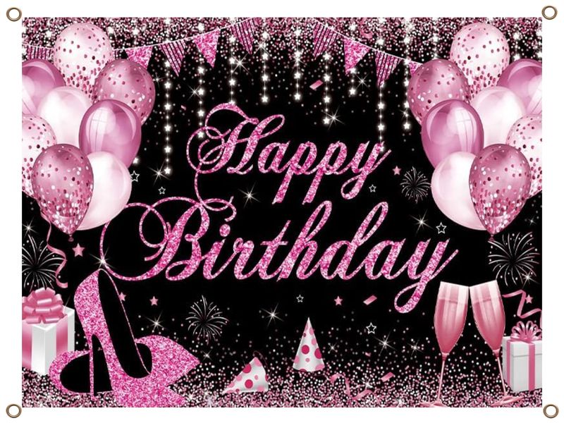 Happy Birthday Banner PVC Pink and Black 1.3MX900MM