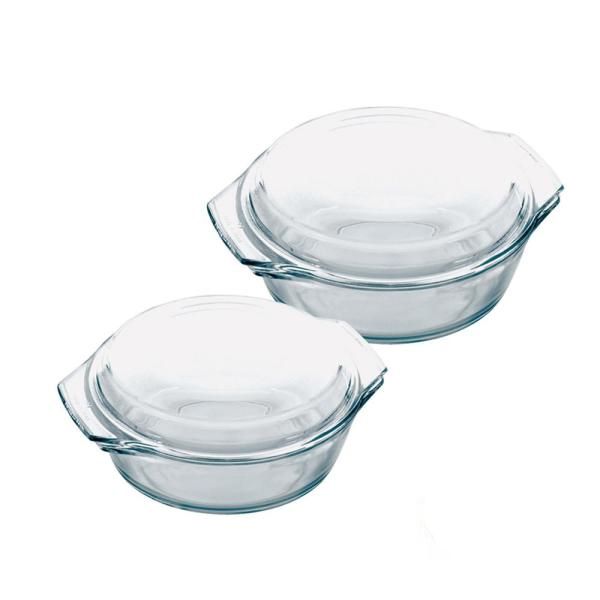 Heat Resisting Clear Round Glass Casserole with Lid Set of 2 -1L&amp;2L