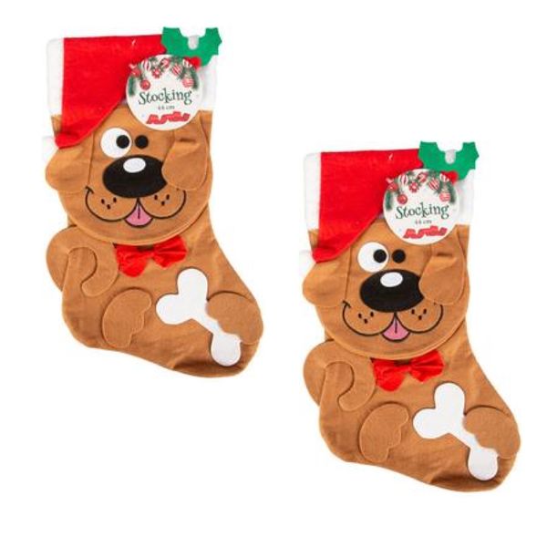 Christmas Stocking set of 2 Pet Dog 44cm - 6 Pack