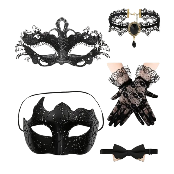 Couples Venetian Metal Masquerade Mask and Gothic Accessories
