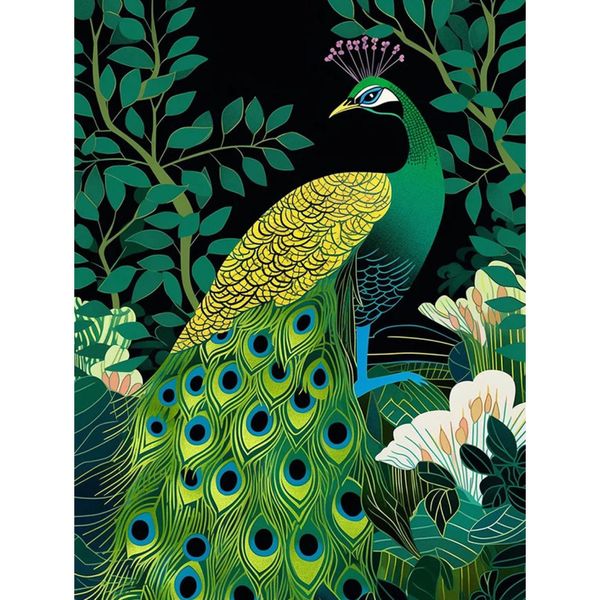 Peacock Diamond Painting Kit: 5D Round Drill, Gorgeous Peacock