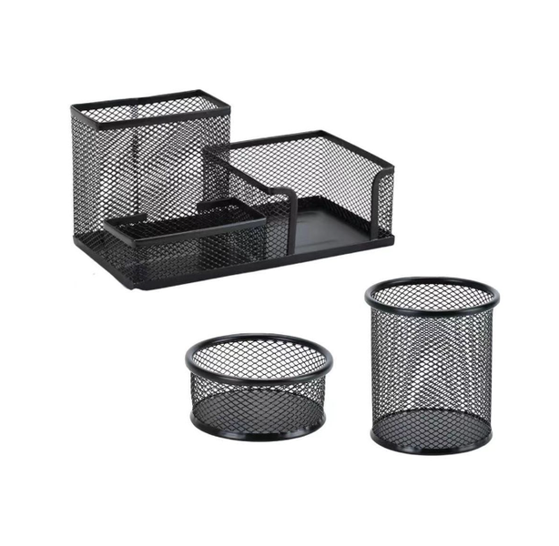 Set Of 3 Mesh Iron Desk Office Stationery Organizers