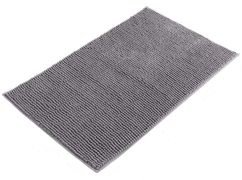 Grey Non-Slip Chenille Bath &amp; Shower Mat: Luxury Soft &amp; Absorbent Mat – M