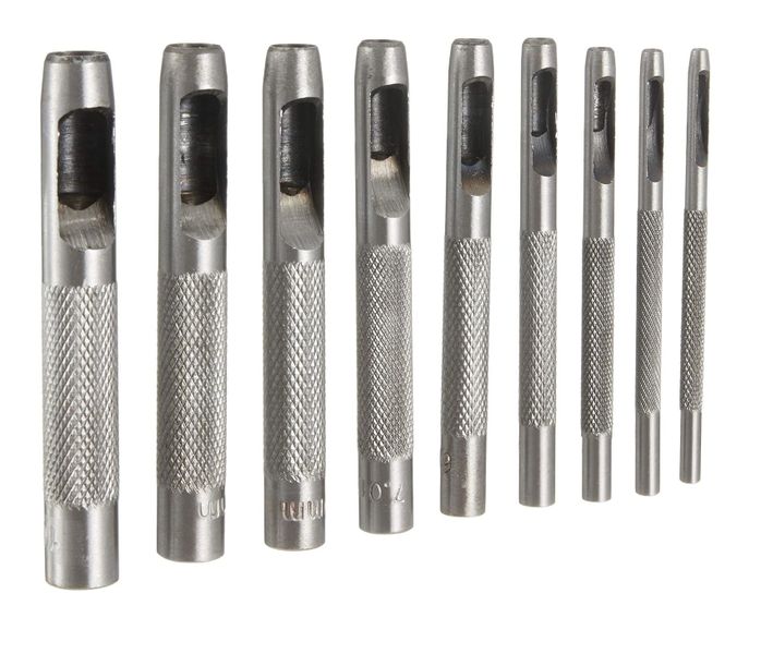 9 Piece JF907191 High Carbon Steel Hollow Punches Set - Silver