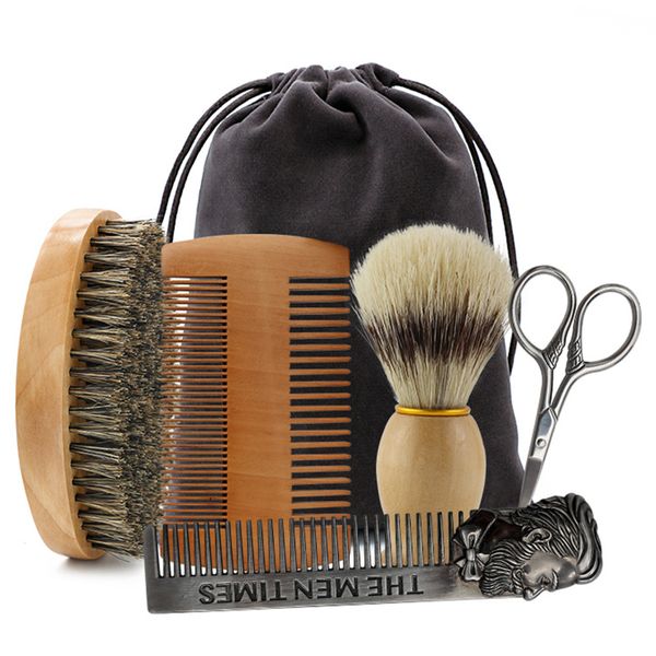 6 Piece Beard Grooming Kit Boar Bristle Beard Brush Beard Caring Tools