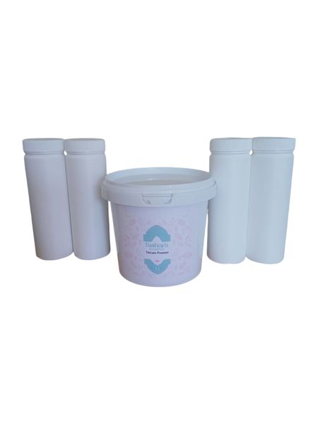 1L Bishara Cosmetics Talcum Powder &amp; 4 x 250ml refillable Talc Containers