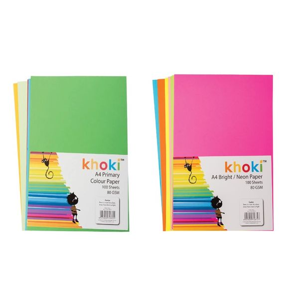 Paper A4 80gsm 100 Sheets Primary + A4 80gsm 100 Sheets Brights/Neon