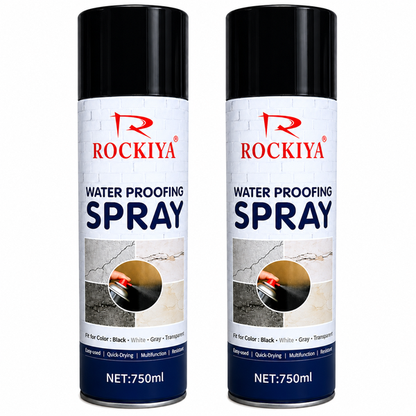 2 Pack -Rockiya 750ml Waterproofing Spray Can | Rubber Leak Seal for Cracks