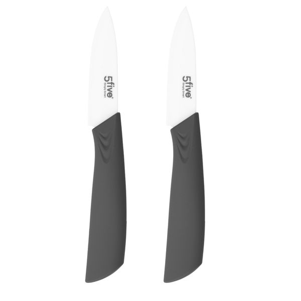 5five Paring Knife Ceramic Blade with Protective Cover 2 Piece Set - Grey - 10cm