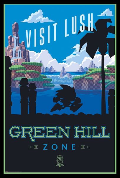 Sonic the Hedgehog (Green Hill Zone) Poster with Black Frame