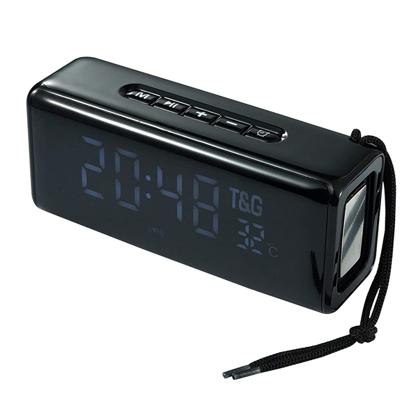 Portable Wireless Smart Bluetooth Speaker with Alarm Clock Display - Black