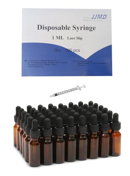 192 x 10ml Amber Medicine Bottles Tray - Aromatherapy w 100 x 1ml Syringes