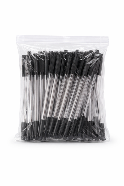 Black Ink Ballpoint Pen - Transparent Barrel Smooth Writing Pen -100 x Pens