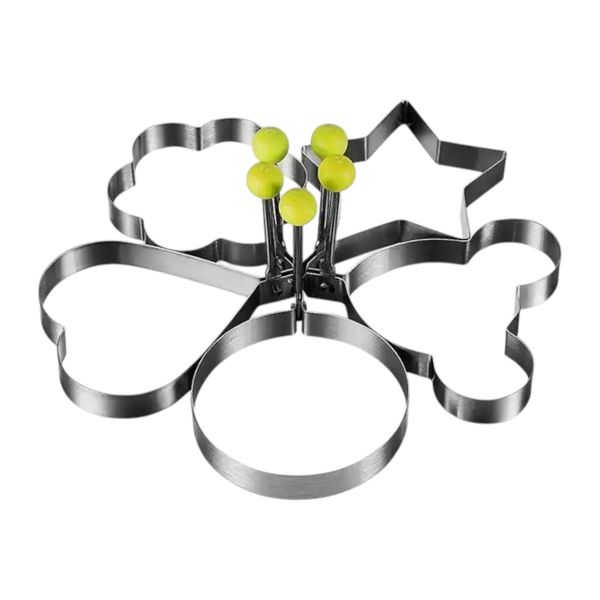5 Pack - Multi-Shape Egg Rings With Foldable Handles - Silver